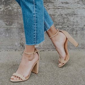 Taylor Natural Suede Ankle Strap Heels
